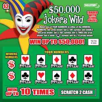 $50,000 JOKER’S WILD scratchcard - game number #406 - front