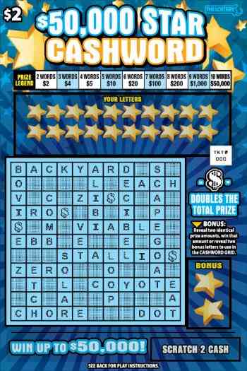 $50,000 Star Cashword scratchcard - game number #308 - front