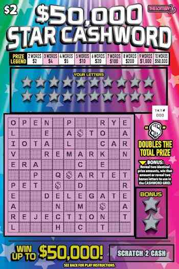 $50,000 Star Cashword scratchcard - game number #471 - front