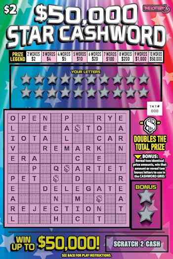 $50,000 Star Cashword scratchcard - game number #525 - front