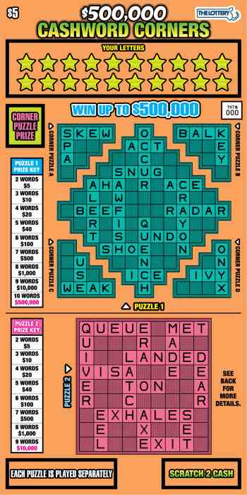 $500,000 Cashword Corners 2021 scratchcard - game number #321 - front