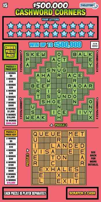 $500,000 CASHWORD CORNERS 2023 scratchcard - game number #356 - front