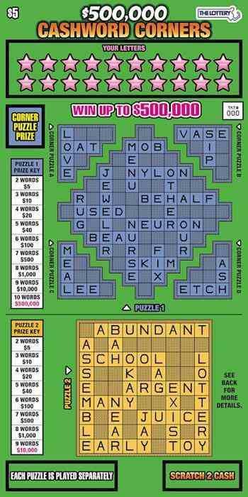 $500,000 Cashword Corners scratchcard - game number #381 - front