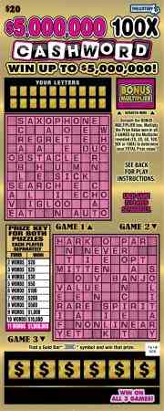 $5,000,000 100X Cashword 2021 scratchcard - game number #313 - front