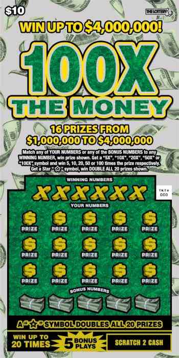 100X THE MONEY scratchcard - game number #360 - front