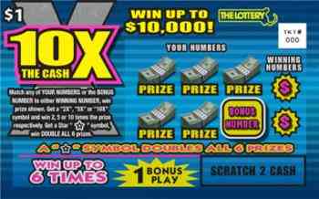 10X The Cash scratchcard - game number #316 - front