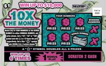 10X THE MONEY scratchcard - game number #357 - front