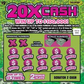 20X CASH scratchcard - game number #398 - front