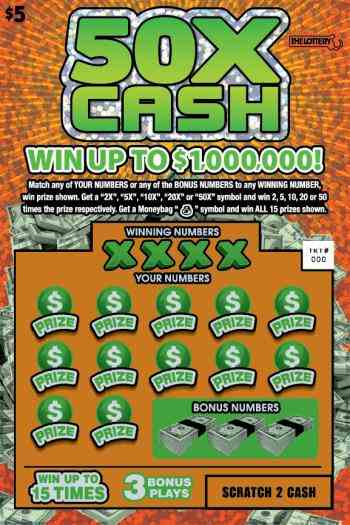 50X CASH scratchcard - game number #402 - front