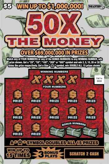 50X THE MONEY scratchcard - game number #359 - front