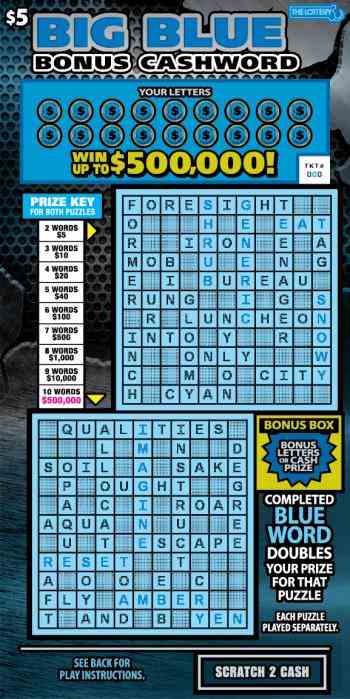 Big Blue Bonus Cashword 2022 scratchcard - game number #362 - front