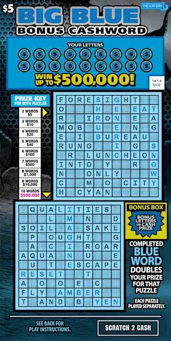 Big Blue Bonus Cashword 2025 scratchcard - game number #472 - front