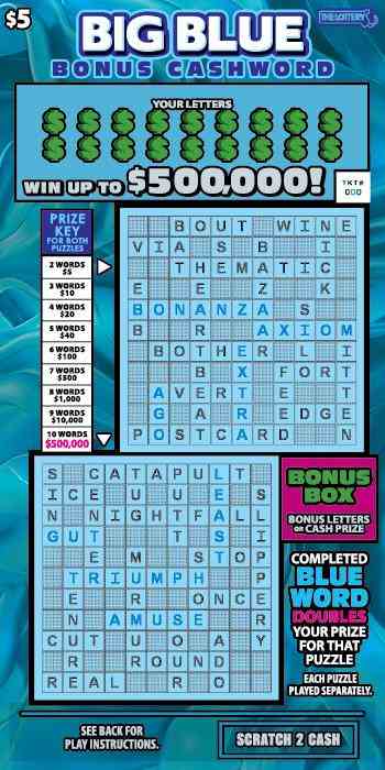 Big Blue Bonus Cashword 2026 scratchcard - game number #554 - front
