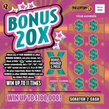 BONUS 20X scratchcard - game number #443 - front