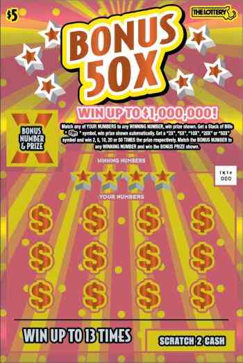 BONUS 50X scratchcard - game number #444 - front