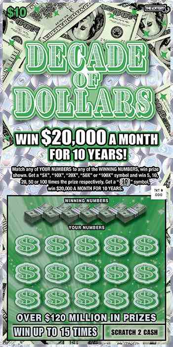 Decade Of Dollars scratchcard - game number #559 - front
