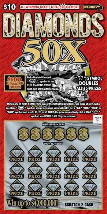 Diamonds 50X scratchcard - game number #337 - front