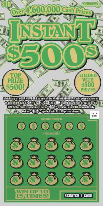 Instant $500s scratchcard - game number #408 - front