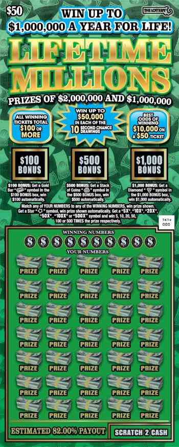 Lifetime Millions scratchcard - game number #433 - front