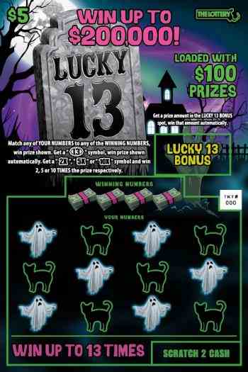 Lucky 13 scratchcard - game number #455 - front