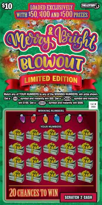 Merry & Bright Blowout scratchcard - game number #463 - front