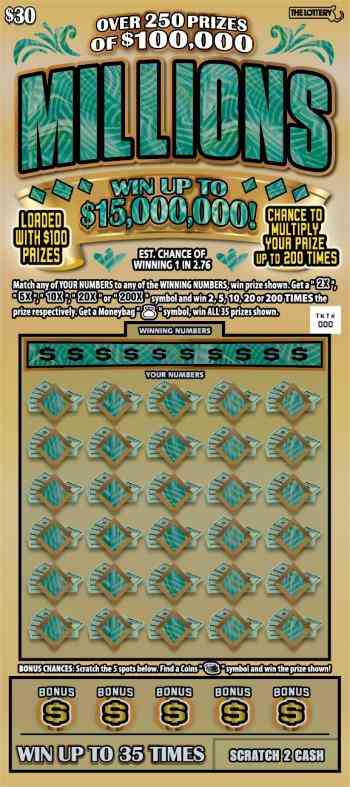 MILLIONS scratchcard - game number #373 - front