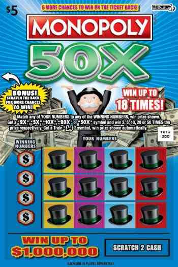 MONOPOLY 50X scratchcard - game number #391 - front