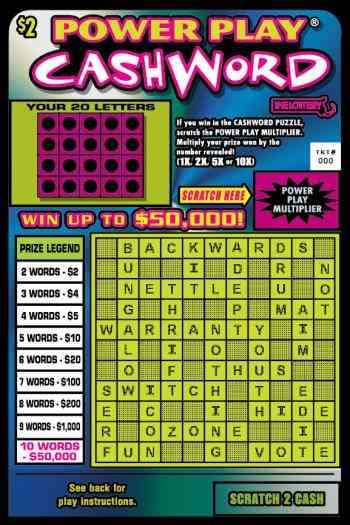 Power Play Cashword 2021 scratchcard - game number #307 - front