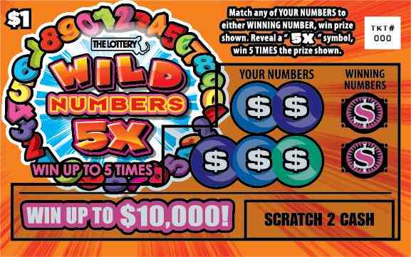 Wild Numbers 5X scratchcard - game number #309 - front