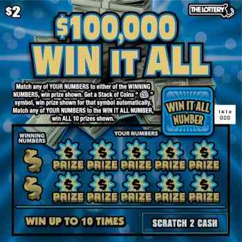 WIN IT ALL scratchcard - game number #384 - front