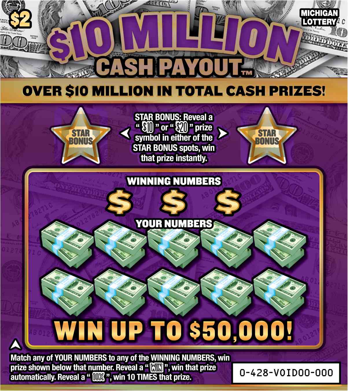 $10 Million Cash Payout scratchcard - game number #428 - front