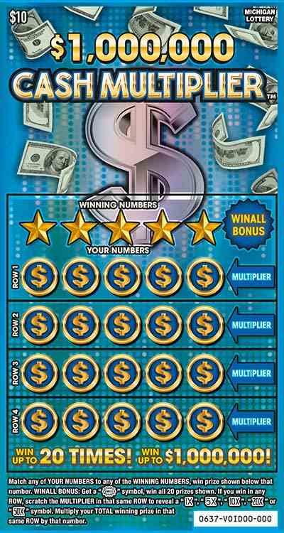 $1,000,000 Cash Multiplier scratchcard - game number #637 - front