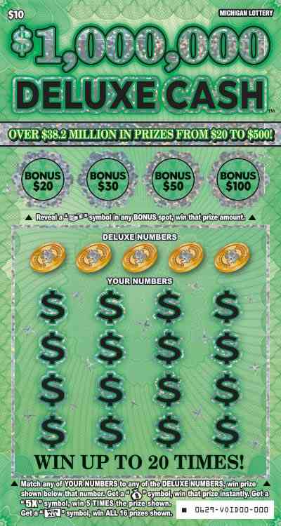 $1,000,000 Deluxe Cash scratchcard - game number #629 - front