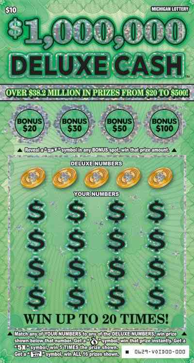 $1,000,000 Deluxe Cash scratchcard - game number #629 - front