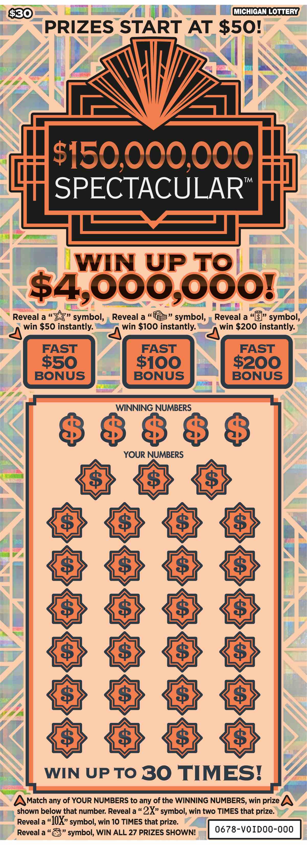 $150,000,000 Spectacular scratchcard - game number #678 - front