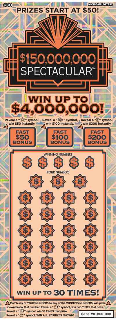 $150,000,000 Spectacular scratchcard - game number #678 - front