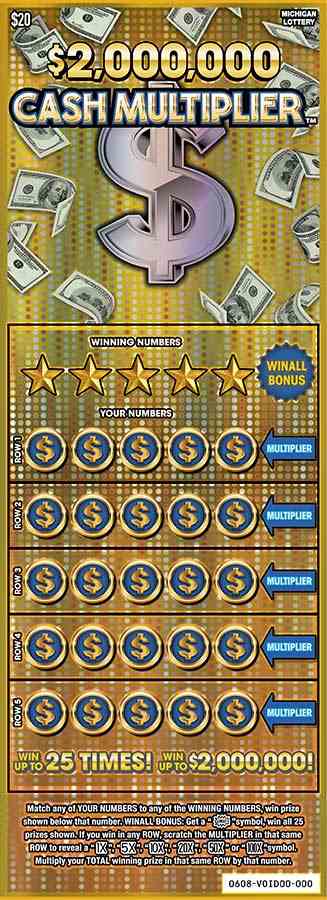 $2,000,000 Cash Multiplier scratchcard - game number #608 - front