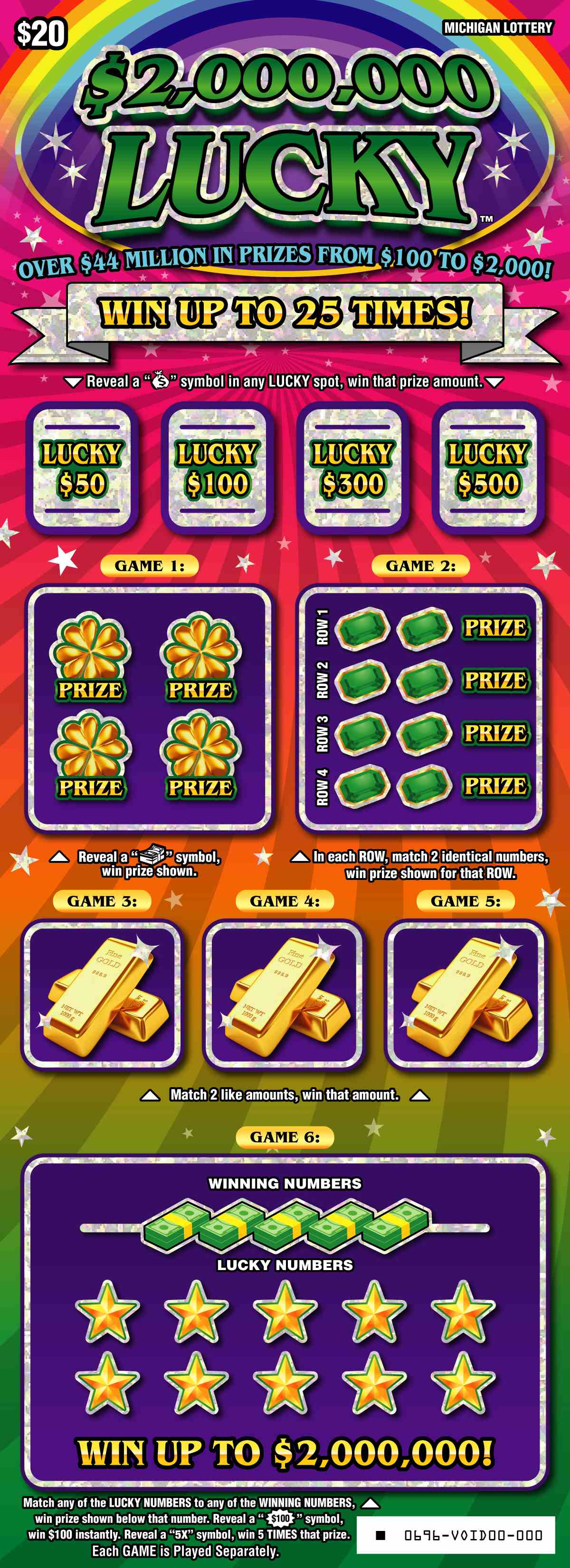 $2,000,000 Lucky scratchcard - game number #696 - front