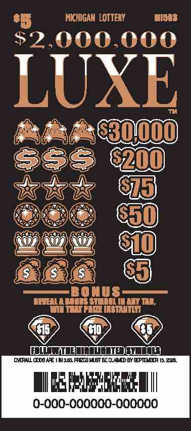 $2,000,000 Luxe scratchcard - game number #593 - front