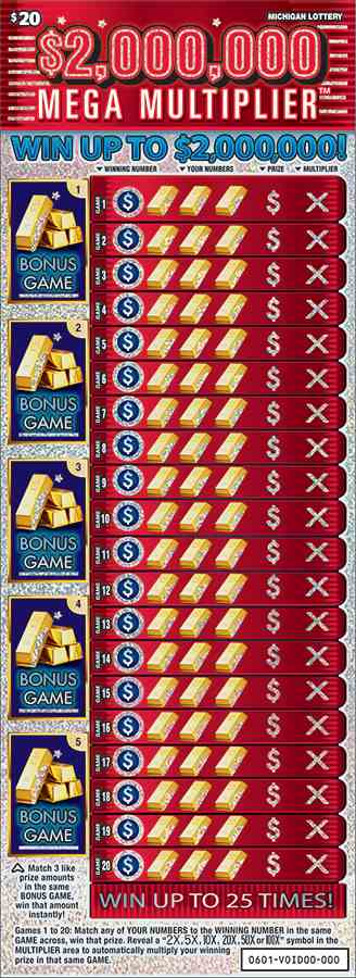 $2,000,000 Mega Multiplier scratchcard - game number #601 - front