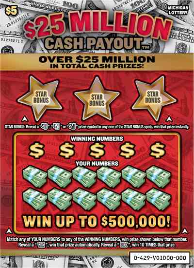 $25 Million Cash Payout scratchcard - game number #429 - front