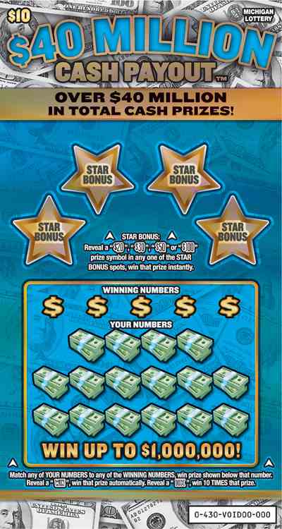 $40 Million Cash Payout scratchcard - game number #430 - front