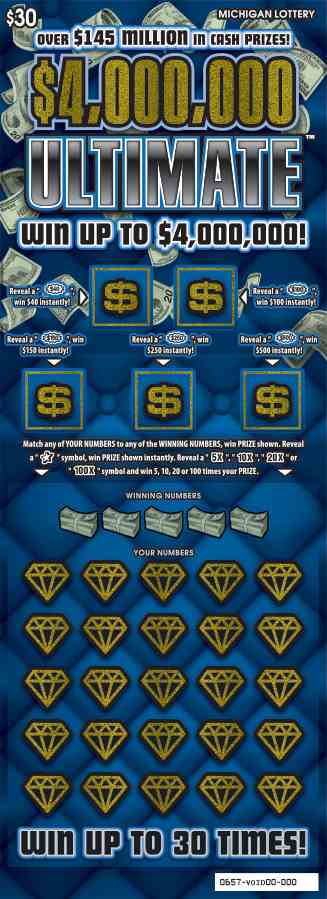 $4,000,000 Ultimate scratchcard - game number #657 - front