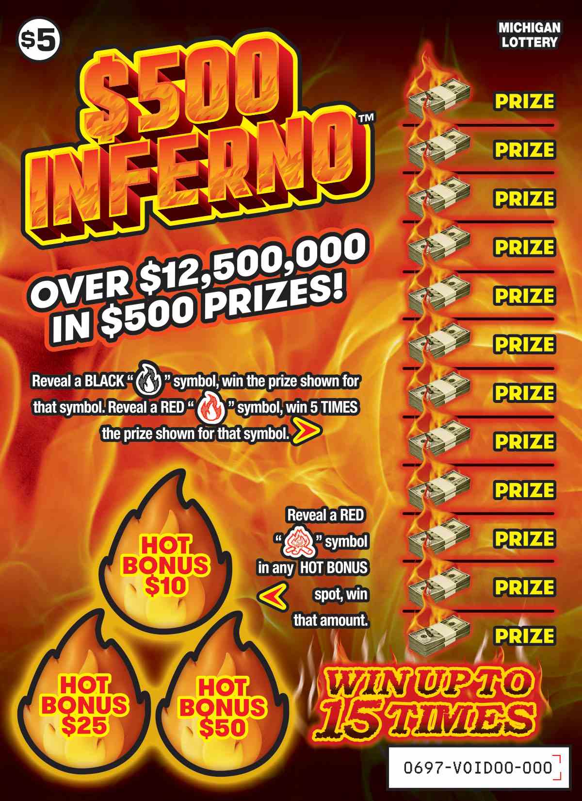 $500 Inferno scratchcard - game number #697 - front