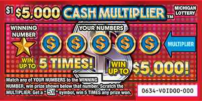 $5,000 Cash Multiplier scratchcard - game number #634 - front