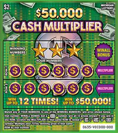 $50,000 Cash Multiplier scratchcard - game number #635 - front