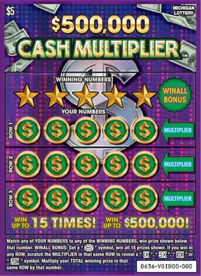 $500,000 Cash Multiplier scratchcard - game number #636 - front