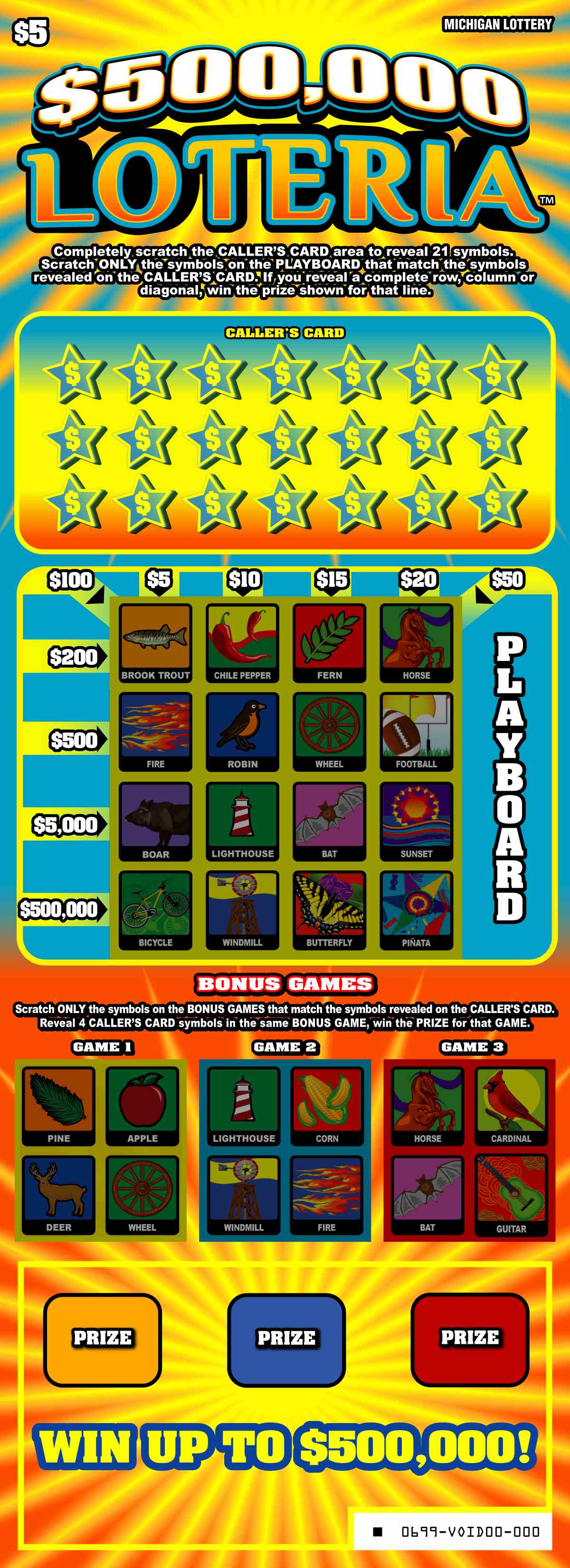 $500,000 Loteria scratchcard - game number #699 - front