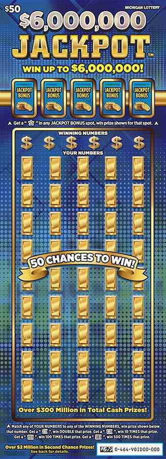 $6,000,000 Jackpot scratchcard - game number #464 - front
