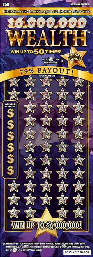 $6,000,000 WEALTH scratchcard - game number #695 - front